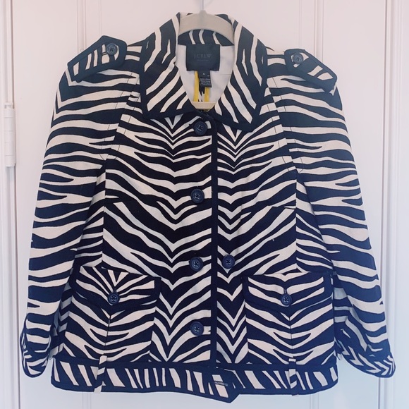 J. Crew Jackets & Blazers - NWOT💓*SUPER CUTE* JCREW WOMEN’S ZEBRA BLAZER BUTTON COLLARED JACKET-BLACK/CREAM
